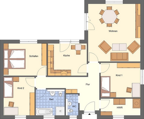 EWA-Bungalow Darß 115qm Massivhausbau Leipzig Halle Wittenberg Grundriss Erdgeschoss