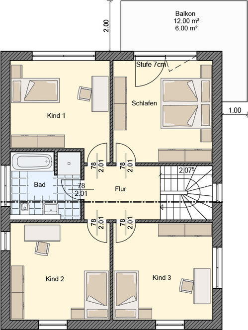 EWA Stadtvilla Halle Kubus 164qm Hausbau Berlin Brandenburg Magdeburg Grundriss Obergeschoss