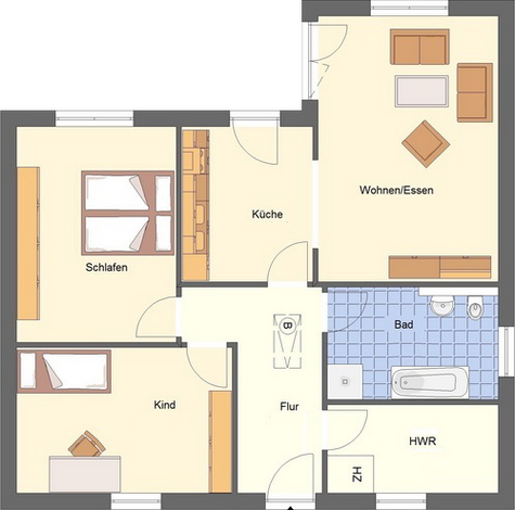 EWA-Bungalow Amrum 96qm Massivhausbau Leipzig Halle Wittenberg Grundriss Erdgeschoss