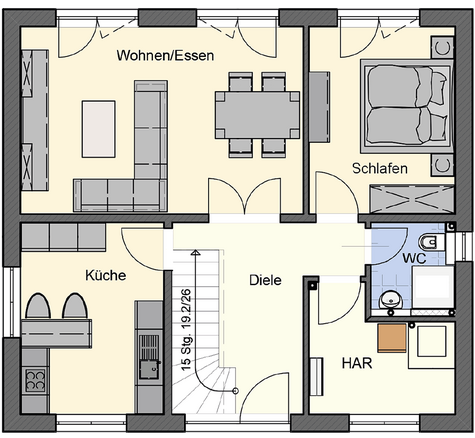 EWA-Bungalow Hiddensee 142qm Hausbau Berlin Brandenburg Potsdam Grundriss Erdgeschoss
