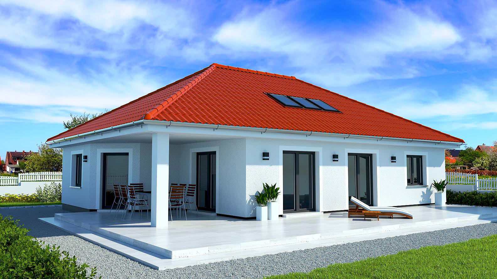 EWA-Bungalow Usedom 177qm Hausbau Berlin Brandenburg Magdeburg Rückansicht rotes Dach