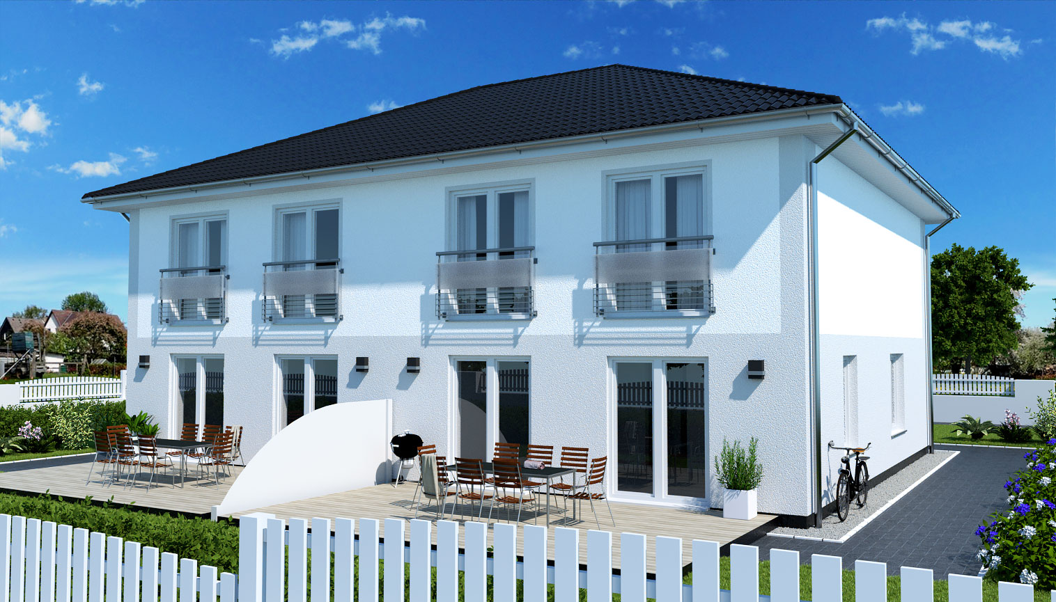 EWA-Doppelhaus-Werder-254qm-Hausbau-Berlin-Brandenburg-Potsdam-Rückansicht EWA-Doppelhaus Werder 254qm Hausbau Berlin Brandenburg Potsdam Rückansicht