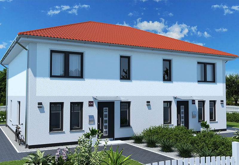 EWA-Doppelhaus Werder 254qm Hausbau Berlin Brandenburg Potsdam rotes Dach