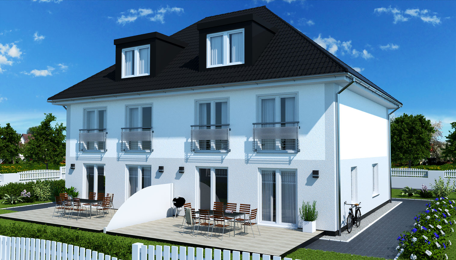 EWA-Doppelhaus Werder Exklusiv 344qm Hausbau Berlin Brandenburg Potsdam Rückansicht