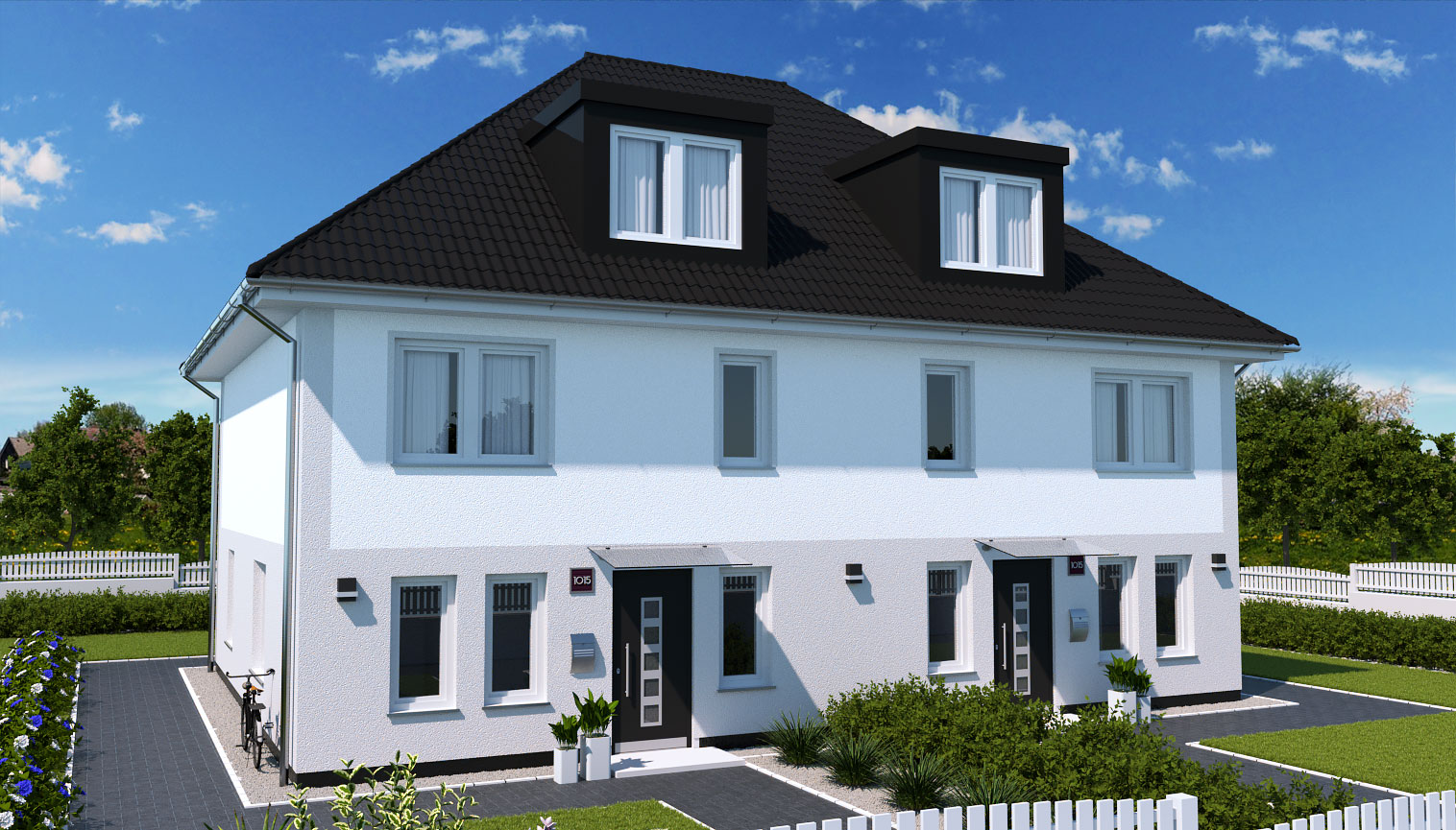 EWA-Doppelhaus Werder Exklusiv 344qm Hausbau Berlin Brandenburg Potsdam Vorderansicht