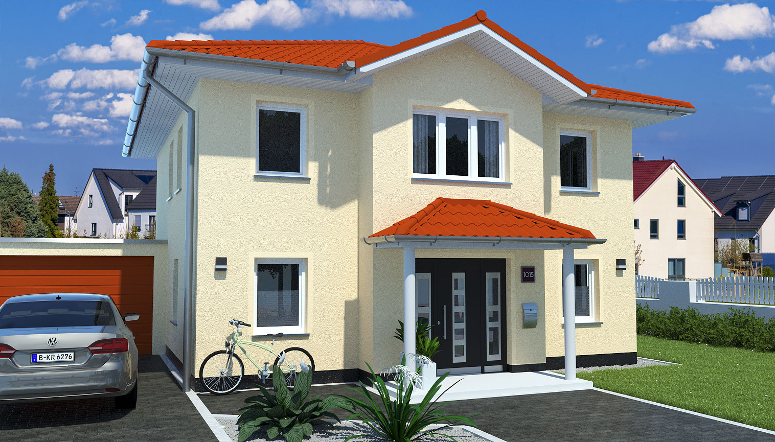 EWA-Stadtvilla Berlin 158qm Hausbau Berlin Brandenburg Magdeburg Vorderansicht rotes Dach
