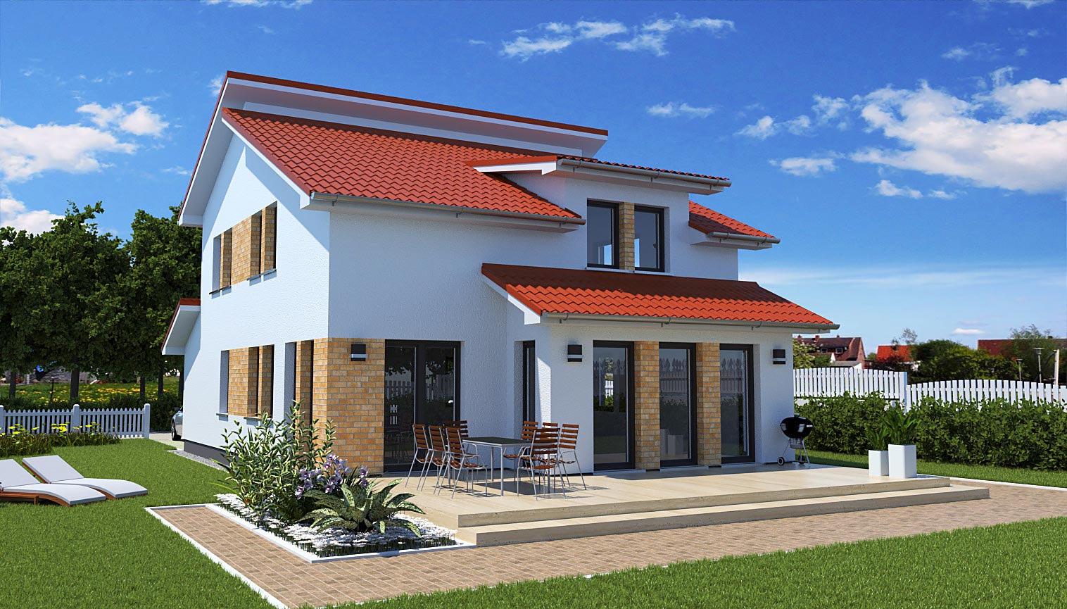 EWA-Stadtvilla Hamburg 156qm Hausbau Berlin Brandenburg Magdeburg Rückansicht Klinkerstein