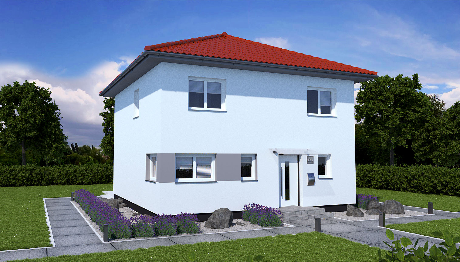 EWA-Stadtvilla Leipzig 126qm Massivhausbau Leipzig Halle Wittenberg Vorderansicht rotes Dach