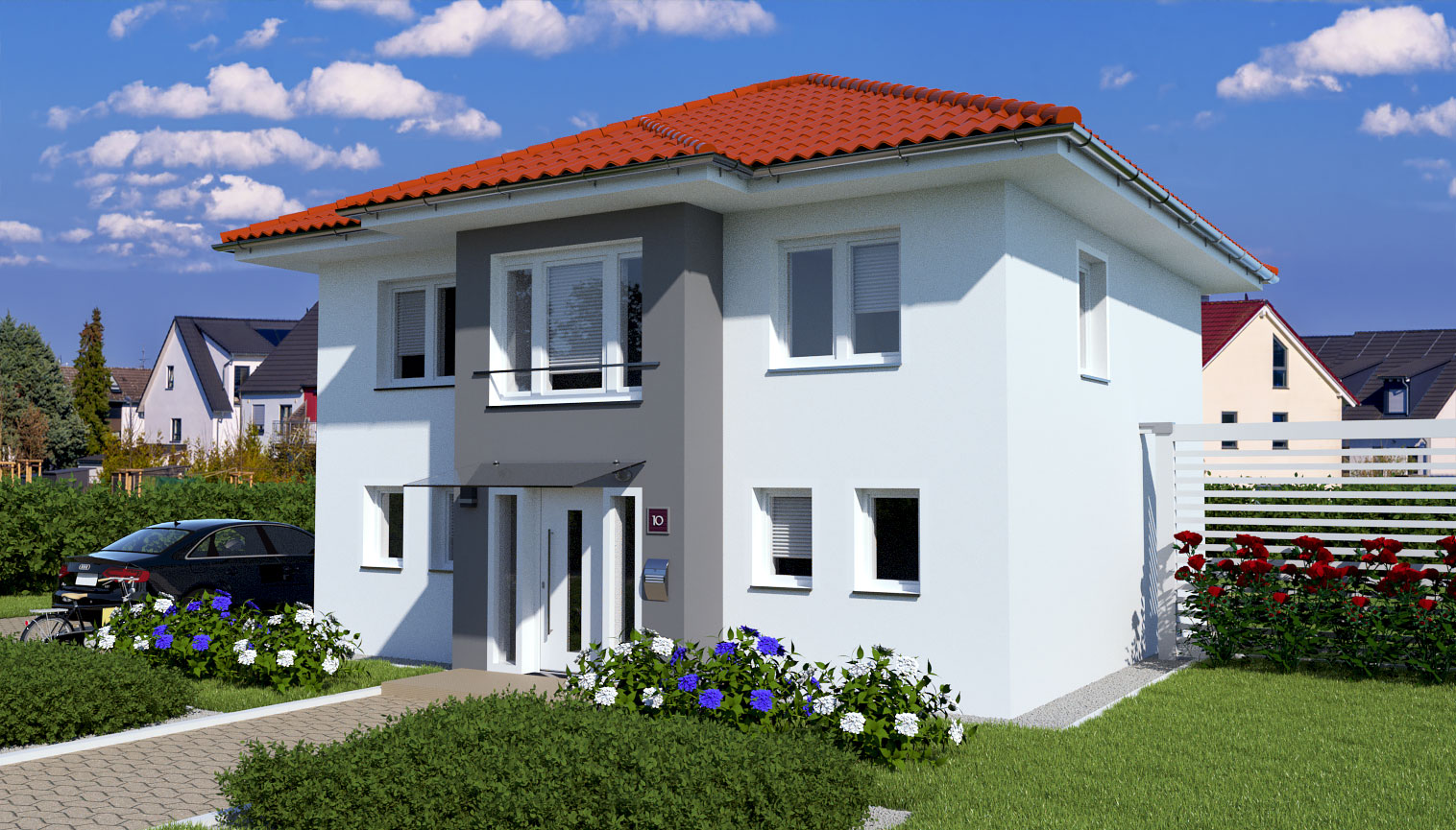 EWA-Stadtvilla Lichterfelde 163qm Massivhausbau Leipzig Halle Wittenberg Vorderansicht rotes Dach