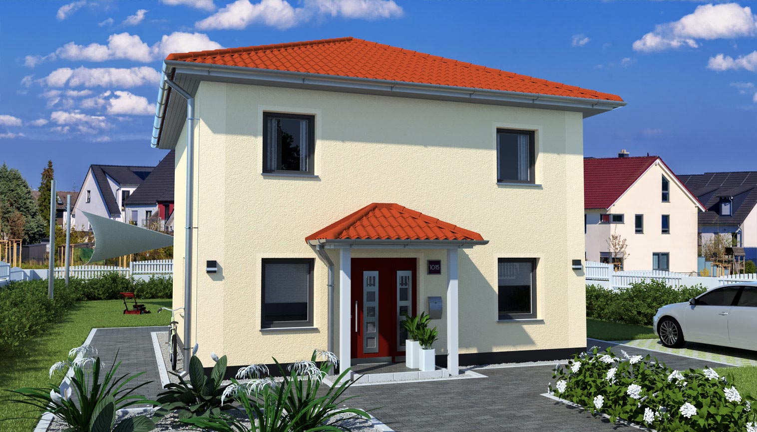 EWA-Stadtvilla Magdeburg 130qm Hausbau Berlin Brandenburg Magdeburg Vorderansicht rotes Dach