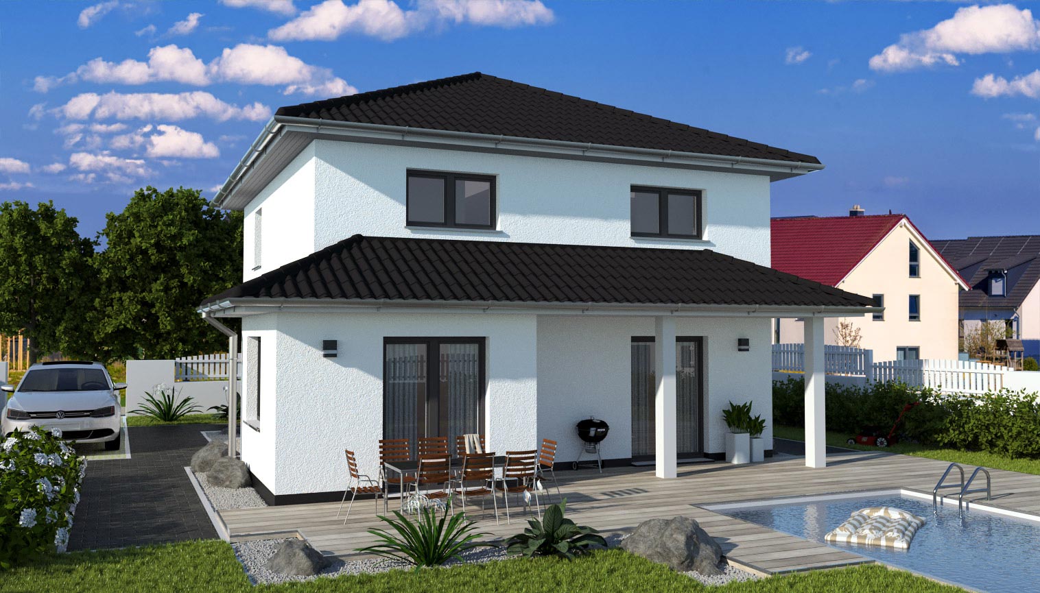 EWA-Stadtvilla Toskana 136qm Hausbau Berlin Brandenburg Potsdam Rückansicht